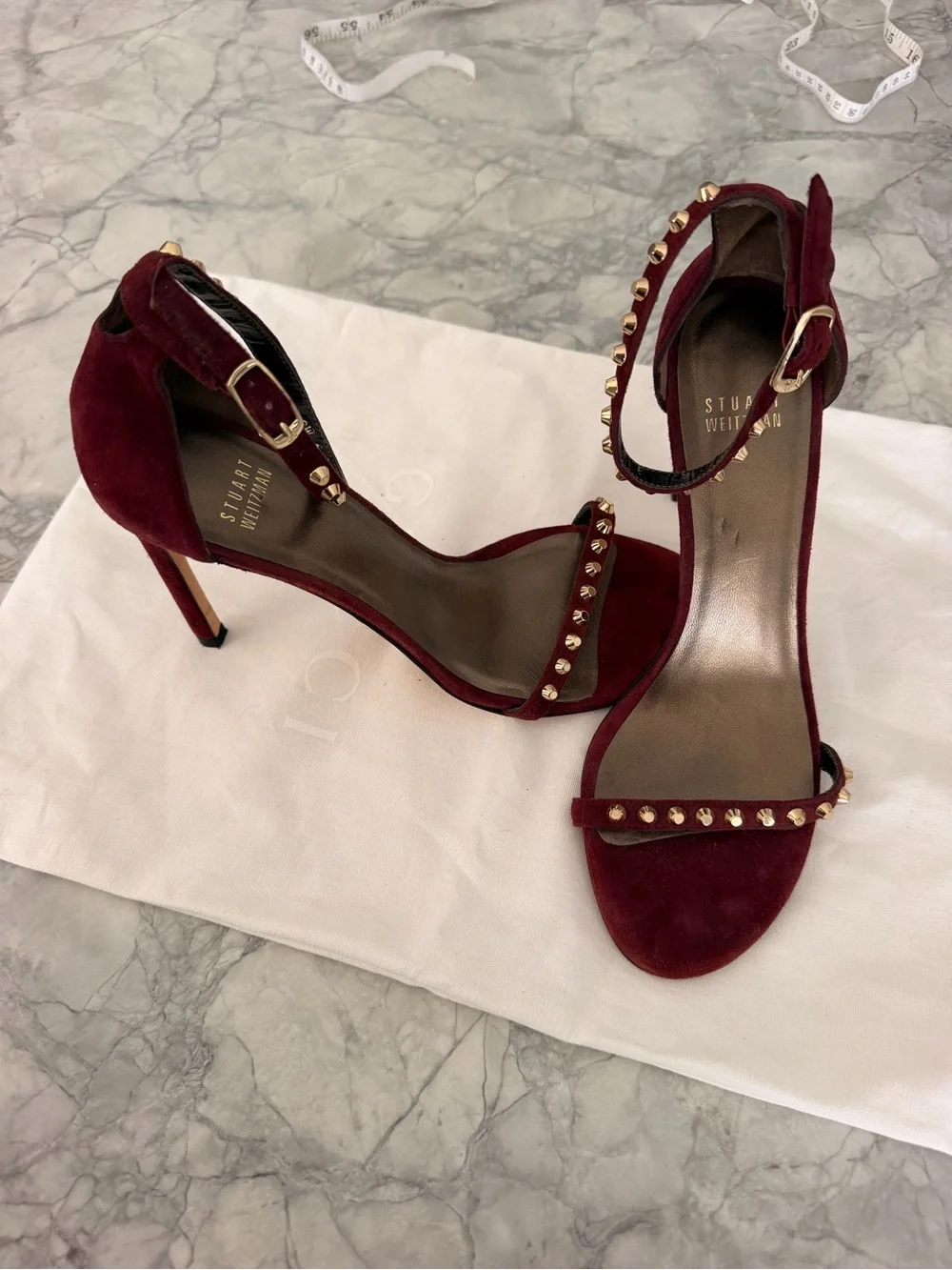 Stuart Weitzman Burgundy Studded Heels Size 8